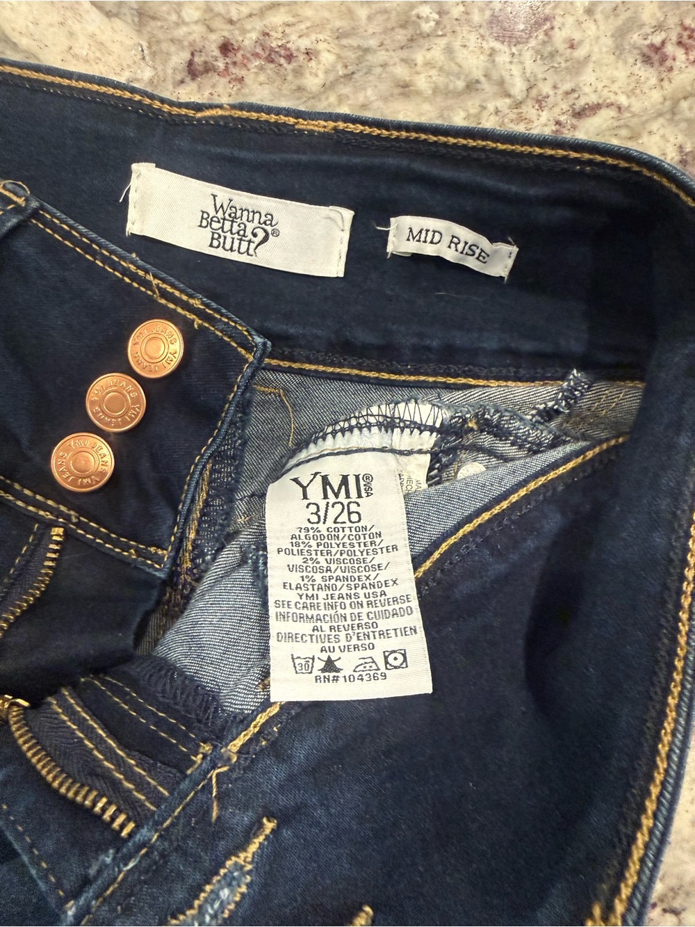 YMI Mid Rise Skinny Jeans in Dark Blue with Copper Buttons